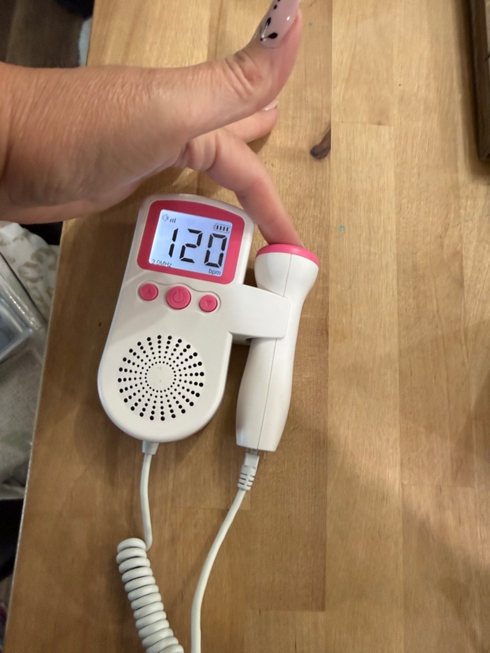 Handheld Fetal Doppler Device - White with Pink Accents